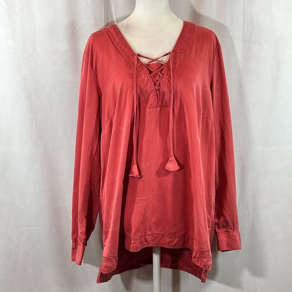 J. Jill Tencel Long Sleeve Terracotta Red Lace-Up Front Blouse Top Size … - Picture 2 of 9